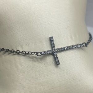 COPY - Sterling Silver Black Rhodium Cubic Zirconia Cross Bracelet 7 - 8 Inches